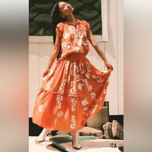 CHUFY Thuli Patch Embroidered Top in Gagan Tangerine with White XS EUC